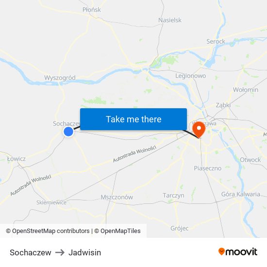 Sochaczew to Jadwisin map