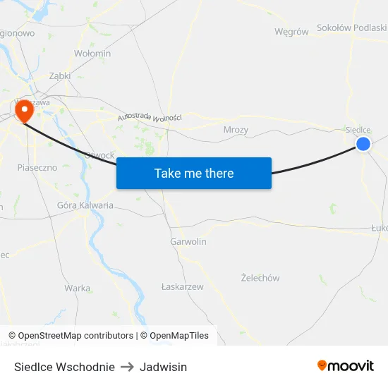 Siedlce Wschodnie to Jadwisin map