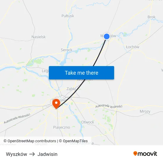 Wyszków to Jadwisin map
