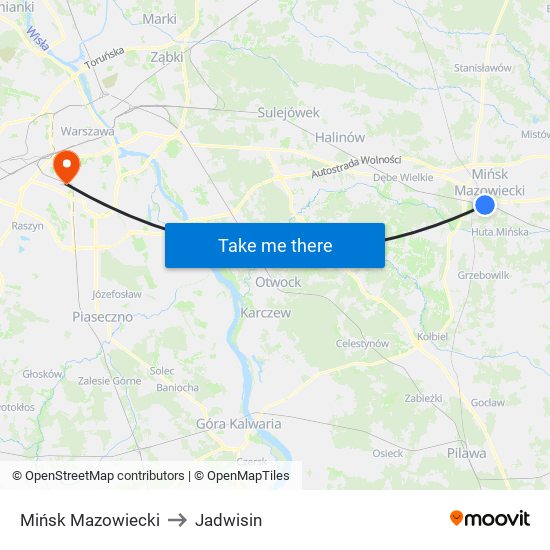 Mińsk Mazowiecki to Jadwisin map