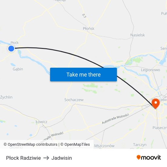 Płock Radziwie to Jadwisin map