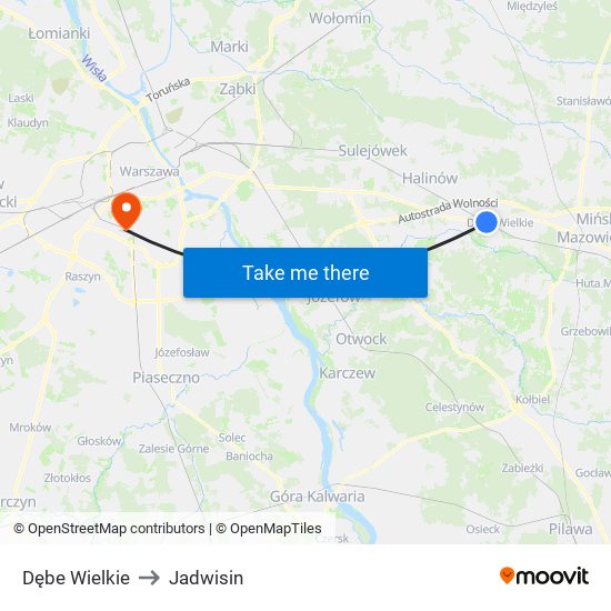 Dębe Wielkie to Jadwisin map