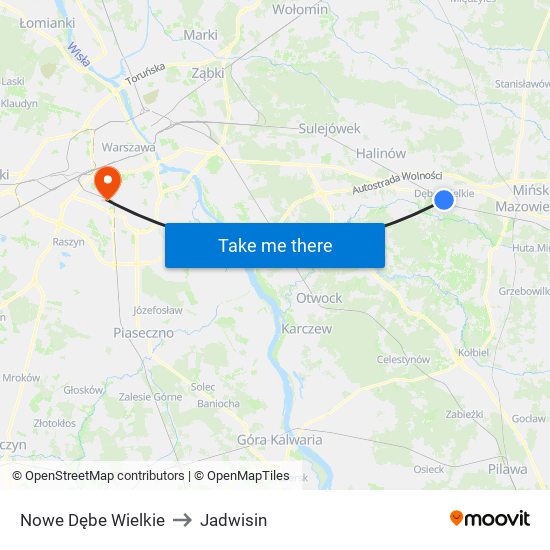 Nowe Dębe Wielkie to Jadwisin map