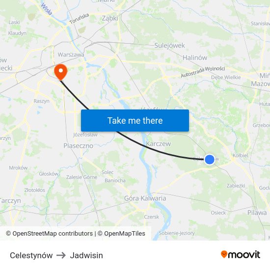 Celestynów to Jadwisin map