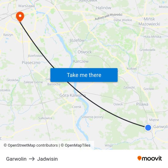 Garwolin to Jadwisin map