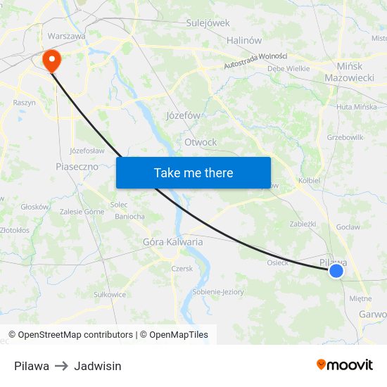 Pilawa to Jadwisin map