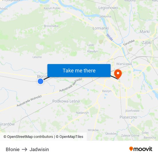 Błonie to Jadwisin map