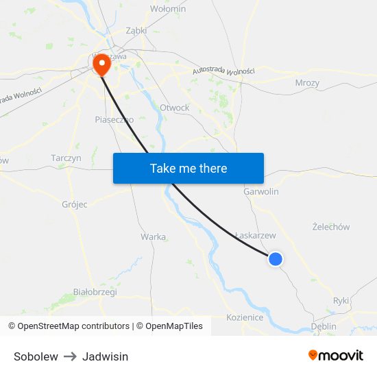 Sobolew to Jadwisin map