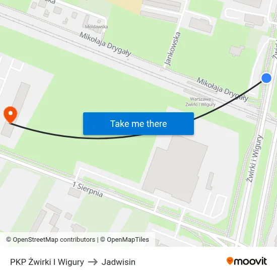 PKP Żwirki I Wigury to Jadwisin map
