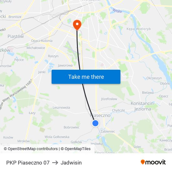 PKP Piaseczno to Jadwisin map