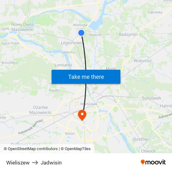 Wieliszew to Jadwisin map