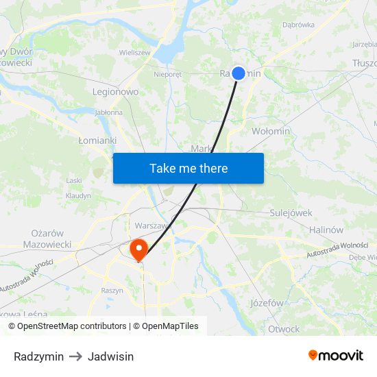 Radzymin to Jadwisin map