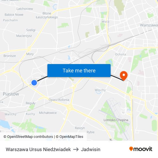 Warszawa Ursus Niedźwiadek to Jadwisin map