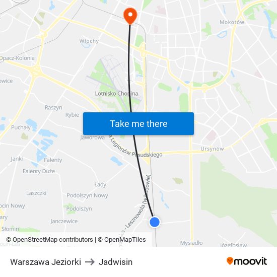 Warszawa Jeziorki to Jadwisin map