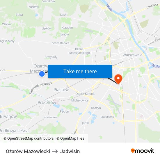 Ożarów Mazowiecki to Jadwisin map