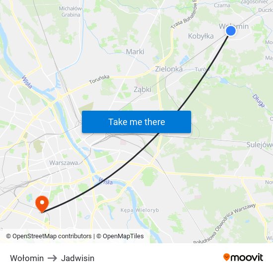 Wołomin to Jadwisin map