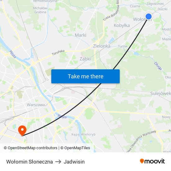 Wołomin Słoneczna to Jadwisin map