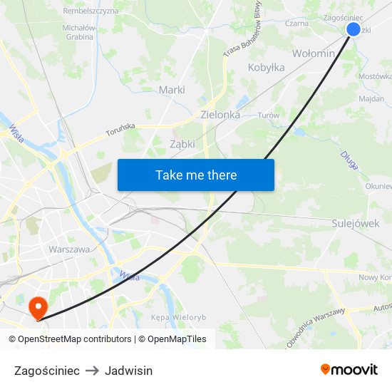 Zagościniec to Jadwisin map