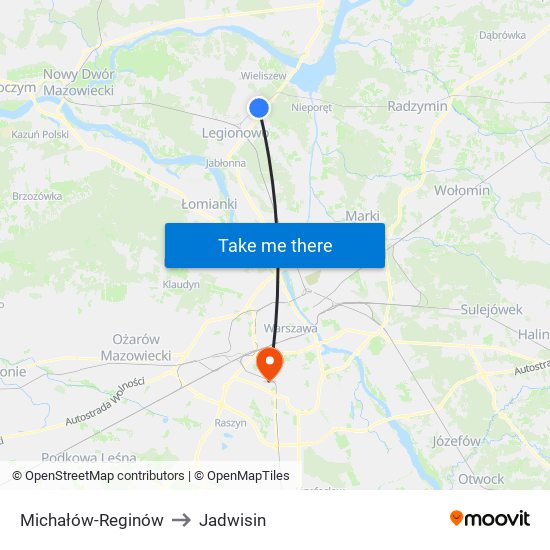 Michałów-Reginów to Jadwisin map