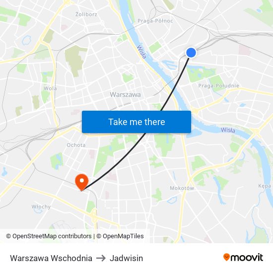 Warszawa Wschodnia to Jadwisin map