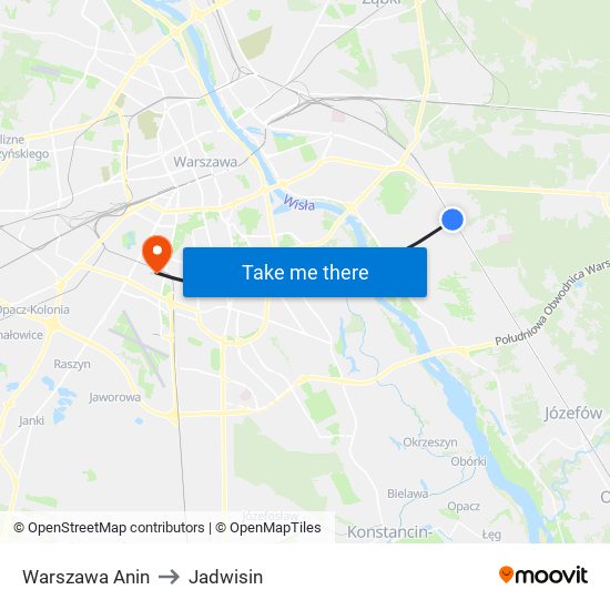 Warszawa Anin to Jadwisin map