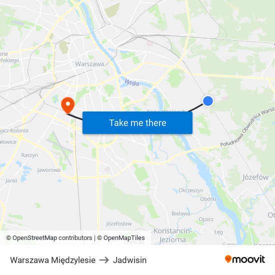 Warszawa Międzylesie to Jadwisin map