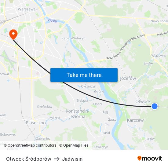 Otwock Śródborów to Jadwisin map