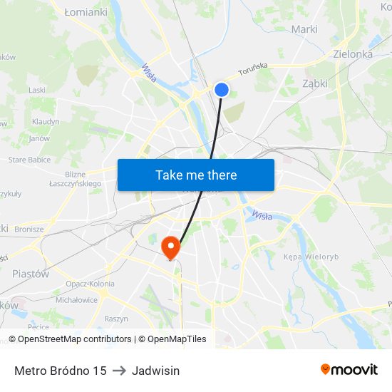 Metro Bródno 15 to Jadwisin map