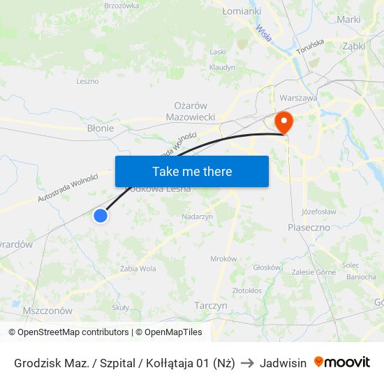 Grodzisk Maz. / Szpital / Kołłątaja (Nż) to Jadwisin map