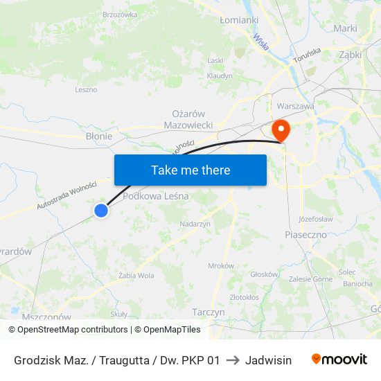 Grodzisk Maz. / Traugutta / Dw. PKP 01 to Jadwisin map