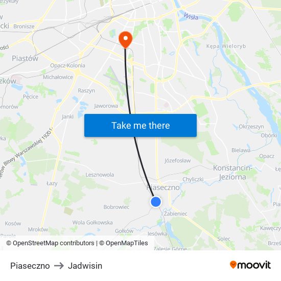 Piaseczno to Jadwisin map