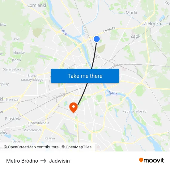 Metro Bródno to Jadwisin map
