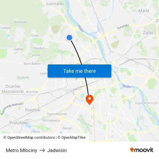 Metro Młociny to Jadwisin map