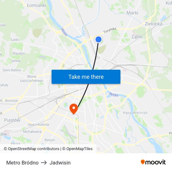 Metro Bródno to Jadwisin map