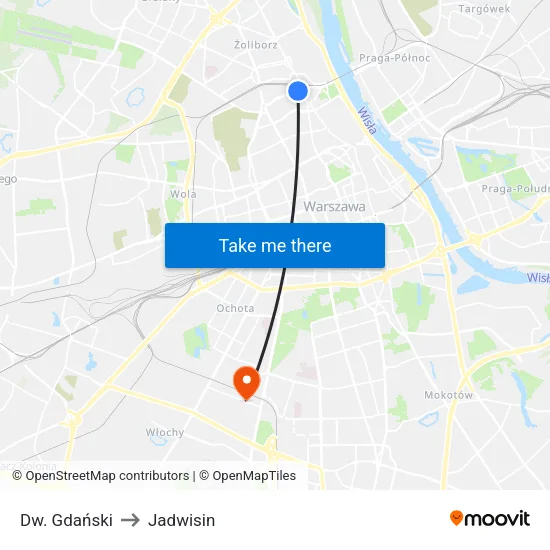 Dw. Gdański to Jadwisin map