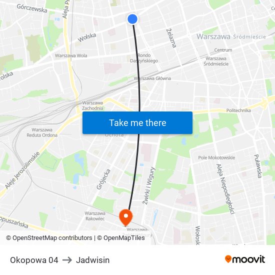 Okopowa 04 to Jadwisin map