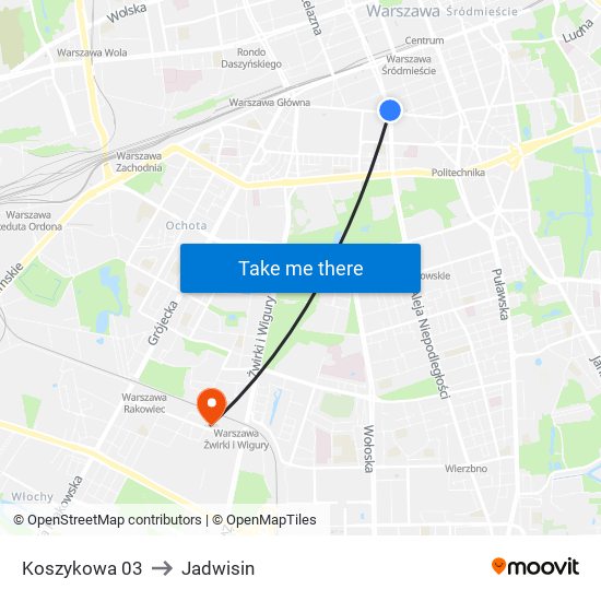 Koszykowa to Jadwisin map