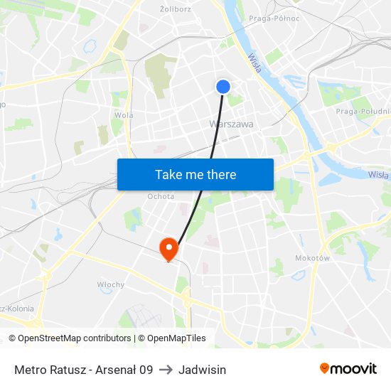 Metro Ratusz Arsenał to Jadwisin map