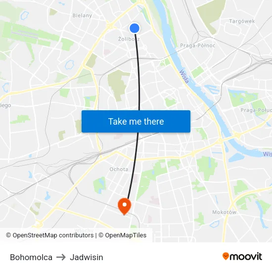 Bohomolca to Jadwisin map