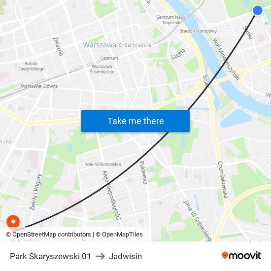 Park Skaryszewski to Jadwisin map