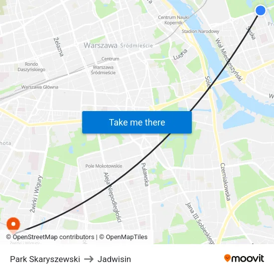 Park Skaryszewski to Jadwisin map
