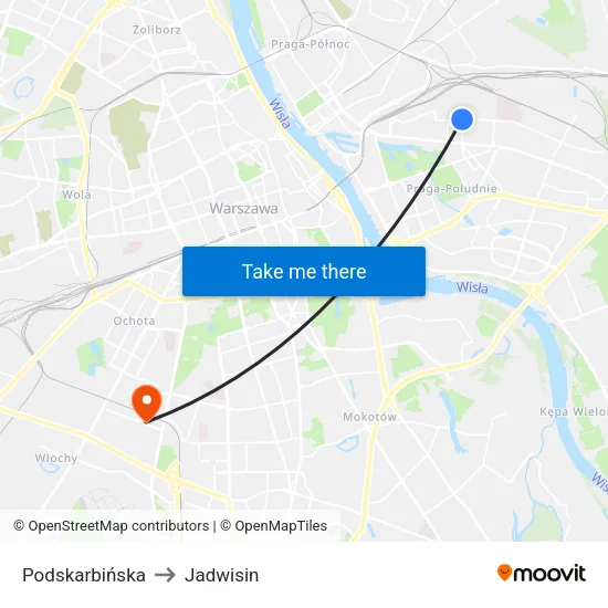 Podskarbińska to Jadwisin map