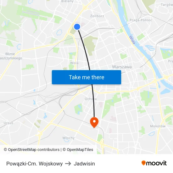 Powązki - Cm. Wojskowy to Jadwisin map