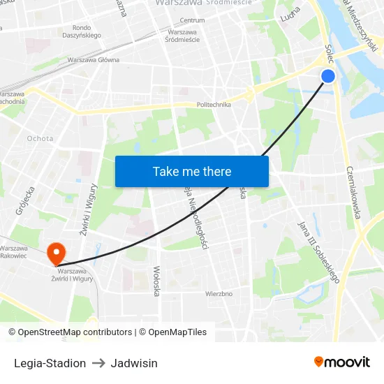 Legia - Stadion to Jadwisin map