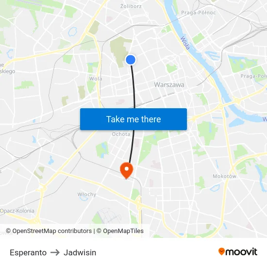 Esperanto to Jadwisin map