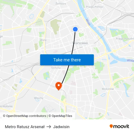 Metro Ratusz Arsenał to Jadwisin map