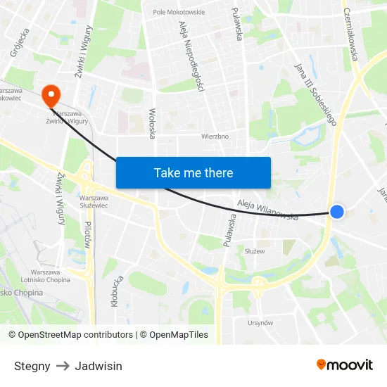 Stegny to Jadwisin map