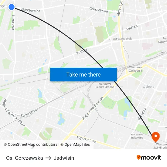 Os. Górczewska to Jadwisin map