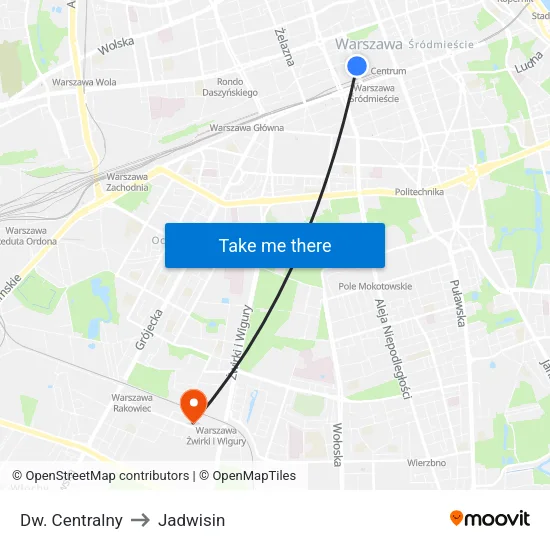 Dw. Centralny to Jadwisin map