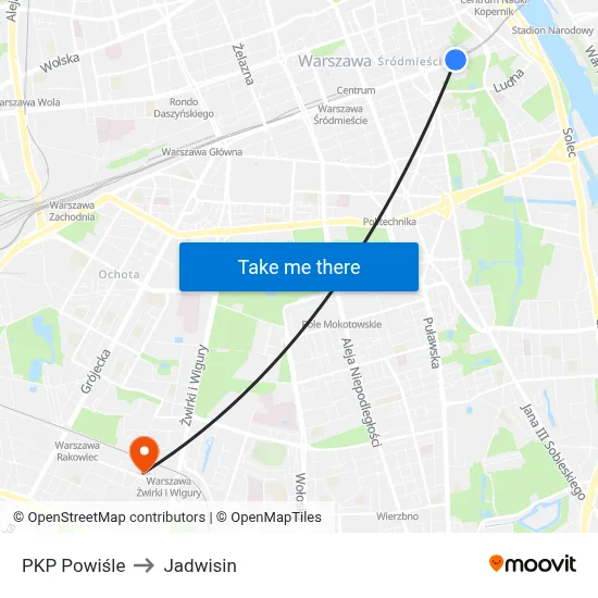 PKP Powiśle to Jadwisin map
